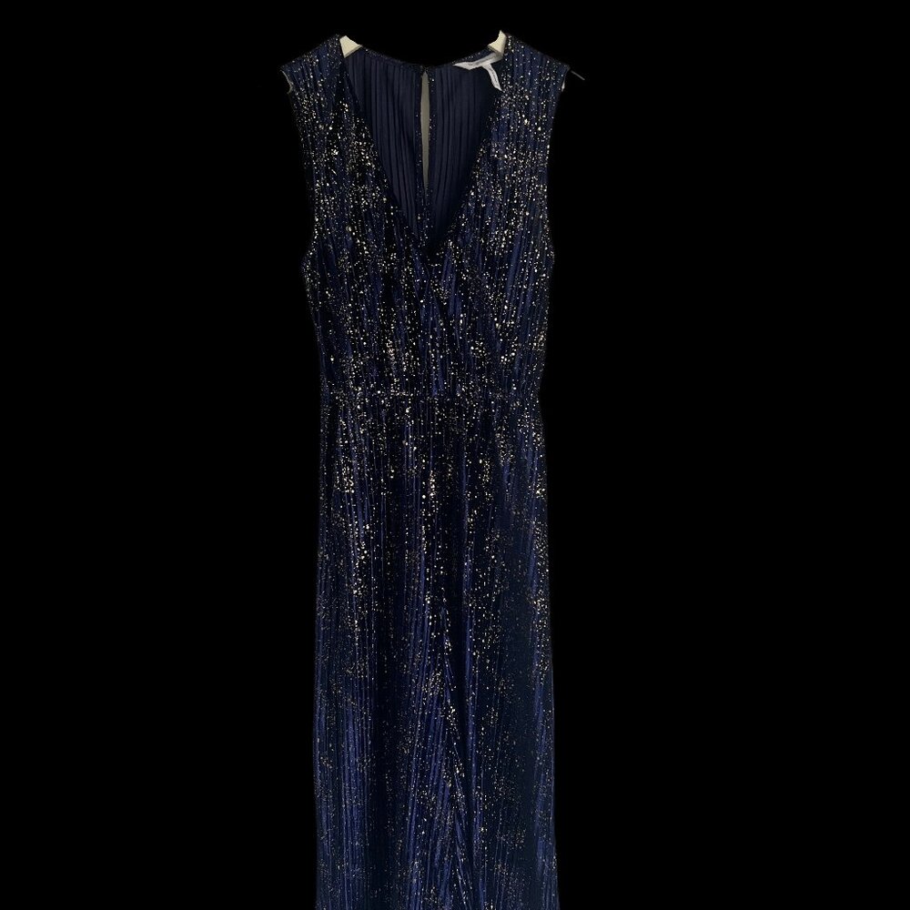 Stunning BCBG Generation Celestial Gold and Blue Velvet Midi Jumpsuit in XS
